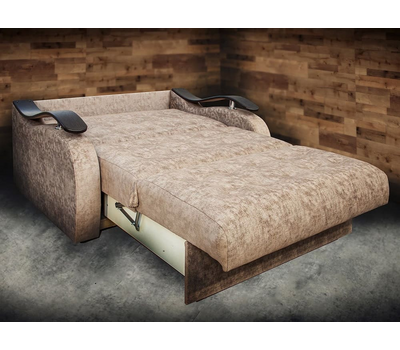 Диван прямой со спальным местом Поло Аккордеон (деревянные подлокотники), 155х114 см, ниша, независимый пружинный блок, выбор обивки