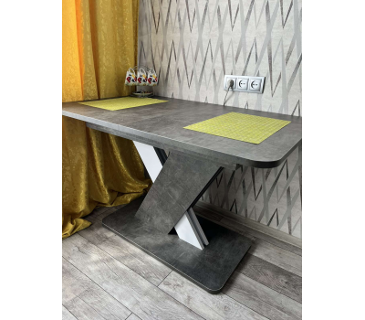 Кухонный раздвижной стол на центральной опоре Крокус / 120(160)х75 см / Камень тёмный