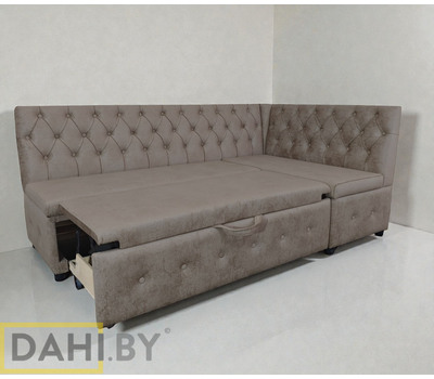 В НАЛИЧИИ! Кухонный уголок со спальным местом Плаза СП / 200х120 см / угол "Г" / велюр Брабус Хилтон 06 (серо-коричневый)