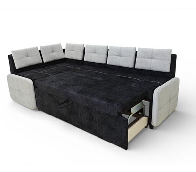 ПОД ЗАКАЗ! Кухонный уголок со спальным местом Оскар 6 СП / 110х200 см / угол "7" / Велюр Брабус 17 (чёрный / Брабус 26 (светло-серый)