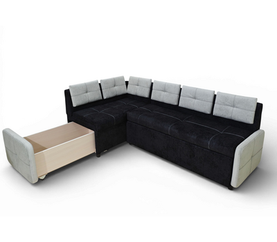 ПОД ЗАКАЗ! Кухонный уголок со спальным местом Оскар 6 СП / 110х200 см / угол "7" / Велюр Брабус 17 (чёрный / Брабус 26 (светло-серый)