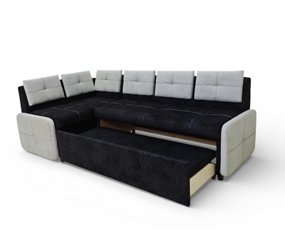 ПОД ЗАКАЗ! Кухонный уголок со спальным местом Оскар 6 СП / 110х200 см / угол "7" / Велюр Брабус 17 (чёрный / Брабус 26 (светло-серый)