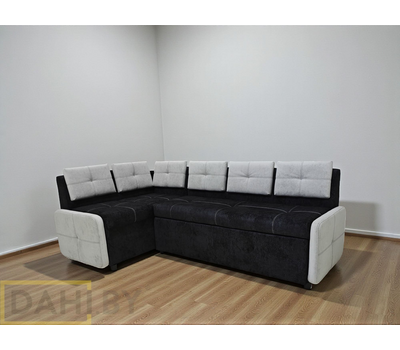 ПОД ЗАКАЗ! Кухонный уголок со спальным местом Оскар 6 СП / 110х200 см / угол "7" / Велюр Брабус 17 (чёрный / Брабус 26 (светло-серый)