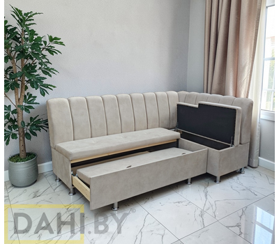 В НАЛИЧИИ! Кухонный уголок со спальным местом Марсель СП, 200х120 см / угол "Г", антивандальный велюр с пропиткой от жидкостей Сальвадор 02