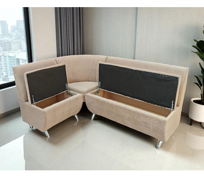 В НАЛИЧИИ! Кухонный уголок Оскар Полоса (угол "Г") / 120х170 см / Антивандальный велюр с защитой от жидкостей Сальвадор 14 серый